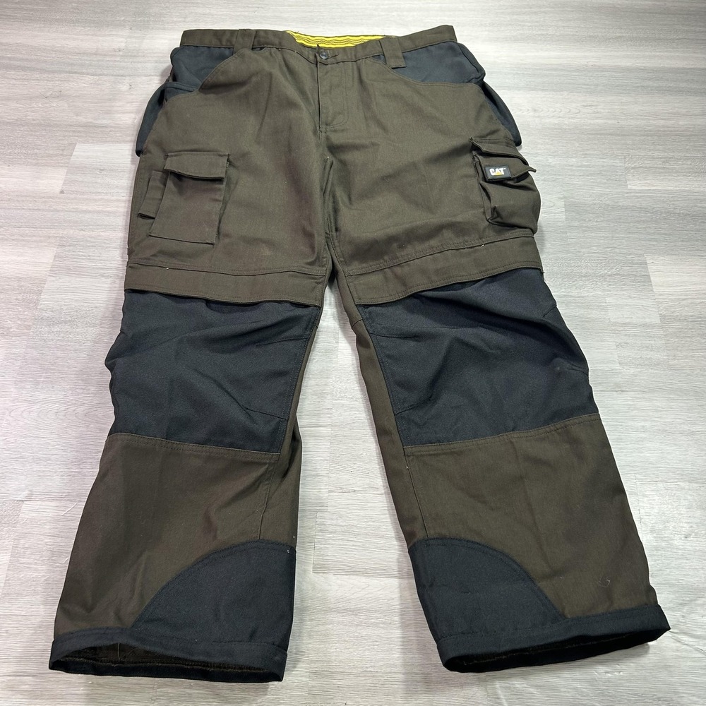 CAT Cargo Pants Mens 38x30 Brown Canvas Double Knee Relaxed Fit Workwear Utility